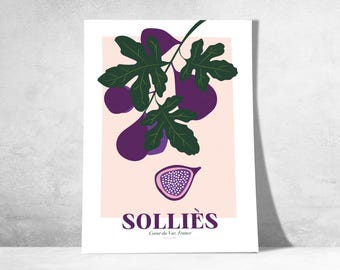 Ispirato al fico di Solliès – Poster decorativo di frutta locale | Solliès-Pont | Illustrazione murale Provenza | Idea regalo gourmet locale
