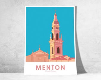 Ispirato alla Chiesa di Mentone – Poster decorativo Basilica di San Michele Arcangelo | Mentone Costa Azzurra | Heritage Wall Art