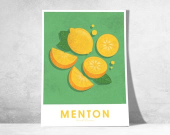 Ispirato al limone di Mentone – Poster decorativo di frutta locale | Mentone Provenza | Illustrazione murale mediterranea