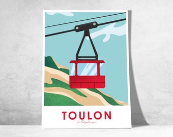 Ispirato alla funivia di Tolone – Poster decorativo del Mont Faron | Funivia di Tolone | Arte murale provenzale | Idea regalo locale