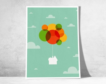 Ispirato a Up – Poster decorativo Disney Pixar | Film Up | Decorazione murale a forma di casa con palloncini | Idea regalo per gli appassionati di animazione