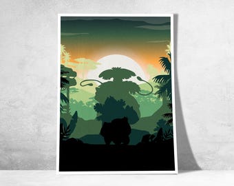 Poster ispirato a Bulbasaur – Poster decorativo raffigurante Bulbasaur, Ivysaur e Venusaur | Evoluzioni Pokémon | Arte murale