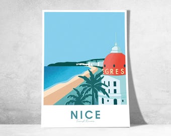 Ispirato all'Hotel Negresco – Poster decorativo Nizza | Hotel Negresco | Illustrazione murale della Costa Azzurra | Idea regalo per viaggi e patrimonio culturale