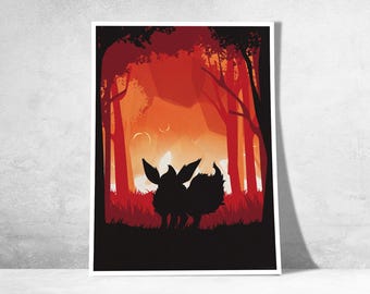 Poster ispirato a Flareon – Poster decorativo Pokémon di tipo Fuoco | Flareon | Calda arte murale | Idea regalo per i fan dei Pokémon