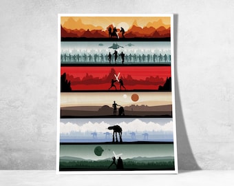 Poster ispirato alla saga completa di Star Wars - Poster decorativo episodi da I a VI | Saga completa di Star Wars | Arte murale epica