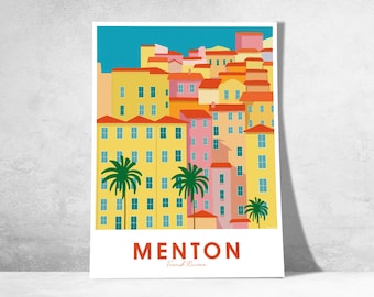 Ispirato al centro storico di Mentone – Poster decorativo Mentone Vecchia | Centro storico di Mentone | Arte murale della Costa Azzurra | Idea regalo locale