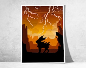 Poster ispirato a Jolteon – Poster decorativo Pokémon elettrico | Jolteon | Arte murale dinamica | Idea regalo per i fan dei Pokémon