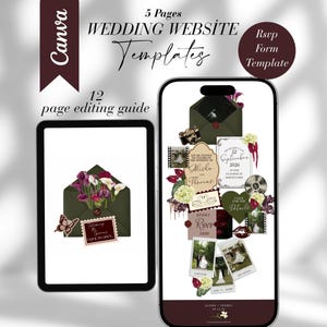 Burgundy Olive Wedding Website Template with RSVP Countdown Timer Coquette Editable Canva Site Digital Invitation for Vintage Wedding