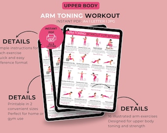 Arm Workout for Women | Arm Dumbbell Exercise Chart PDF | Illustrated Upper Body Workout | Home Gym Wall Art Arm Exercises Poster Printable