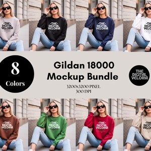 Lot de maquettes Gildan 18000, lot de maquettes de sweat-shirt ras du cou, impression à la demande, lot de maquettes de vêtements, maquette Gildan, téléchargement immédiat