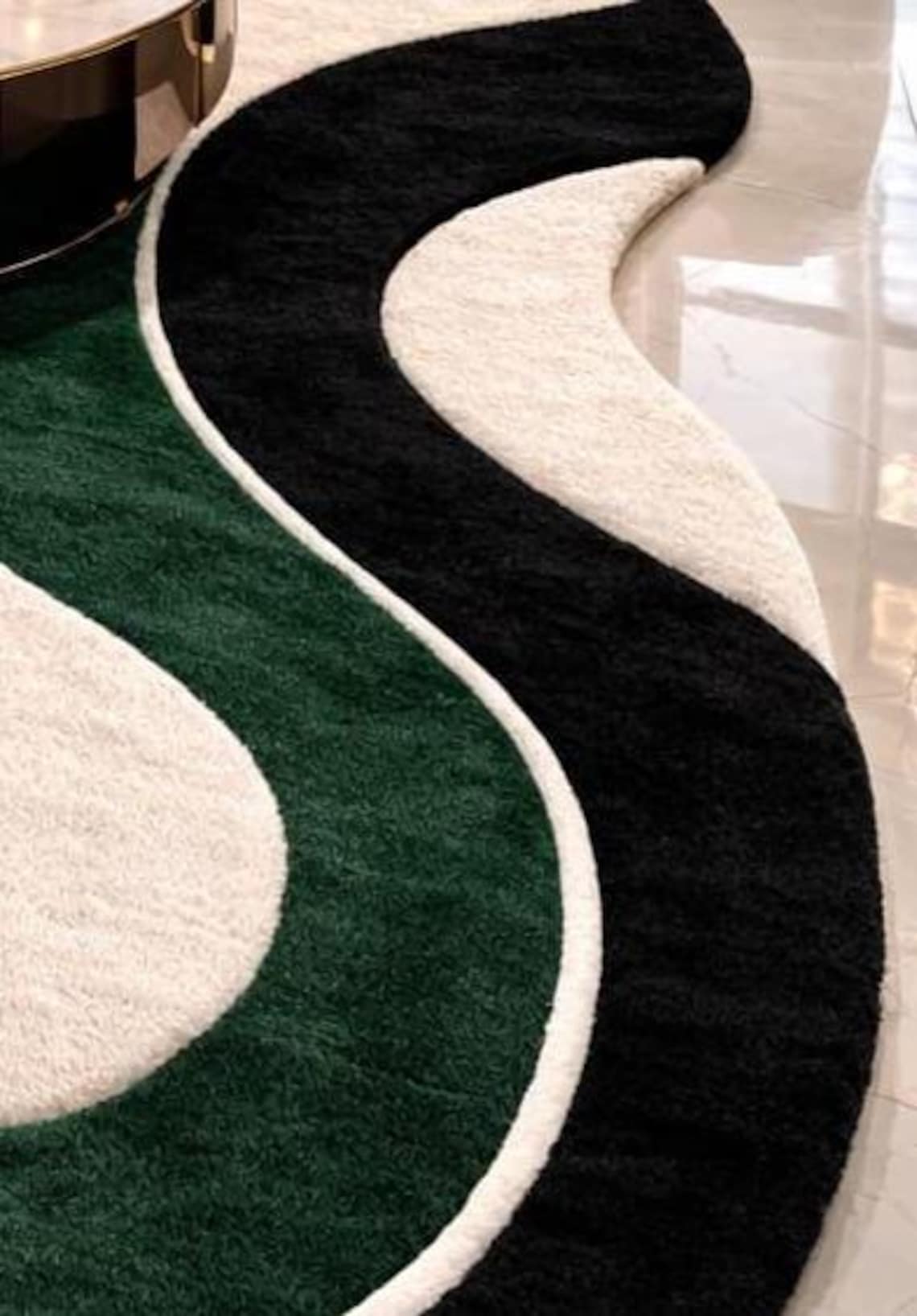 Hand Tufted Organic Wave Area Rug – Modern Abstract Green Black Ivory ...