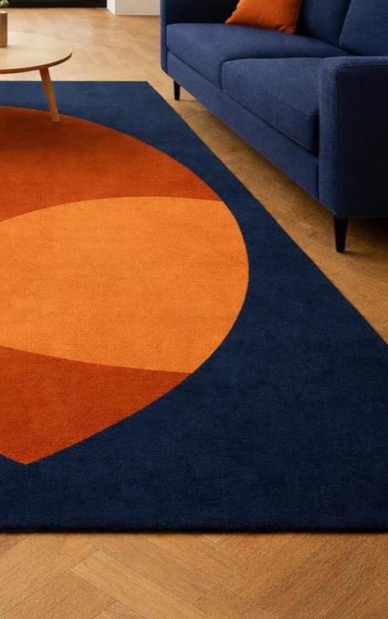 Modern Abstract Overlap Circle Area Rug – Navy Blue & Burnt Orange ...