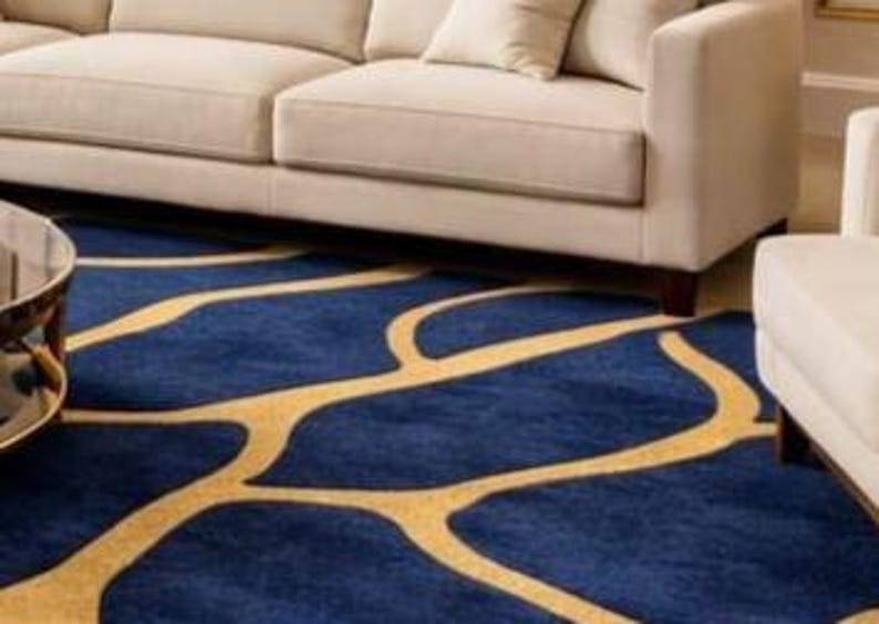 Handmade Navy & Gold Abstract Rug – Modern Tufted Carpet - Etsy