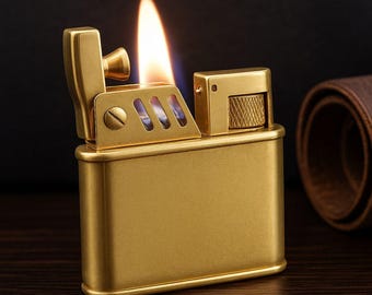 Zapalniczka naftowa z mosiądzu – obrotowy wyrzutnik, prezent retro dla mężczyzn