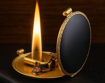 Messing antieke aansteker 1935 | Compacte ronde benzineaansteker | Vintage navulbaar cadeau voor mannen