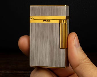 Briquet de luxe en cuivre pur | Briquet à gaz rechargeable classique en métal brossé | Cadeau homme