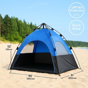 Tenda de praia pop-up: proteção UV 50+, abrigo portátil para camping