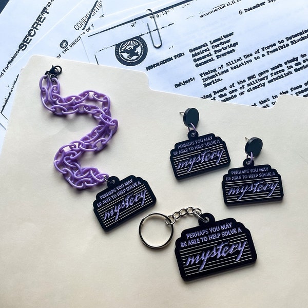 Unsolved Mysteries True Crime Acrylic Post Earrings / Necklace / Keychain