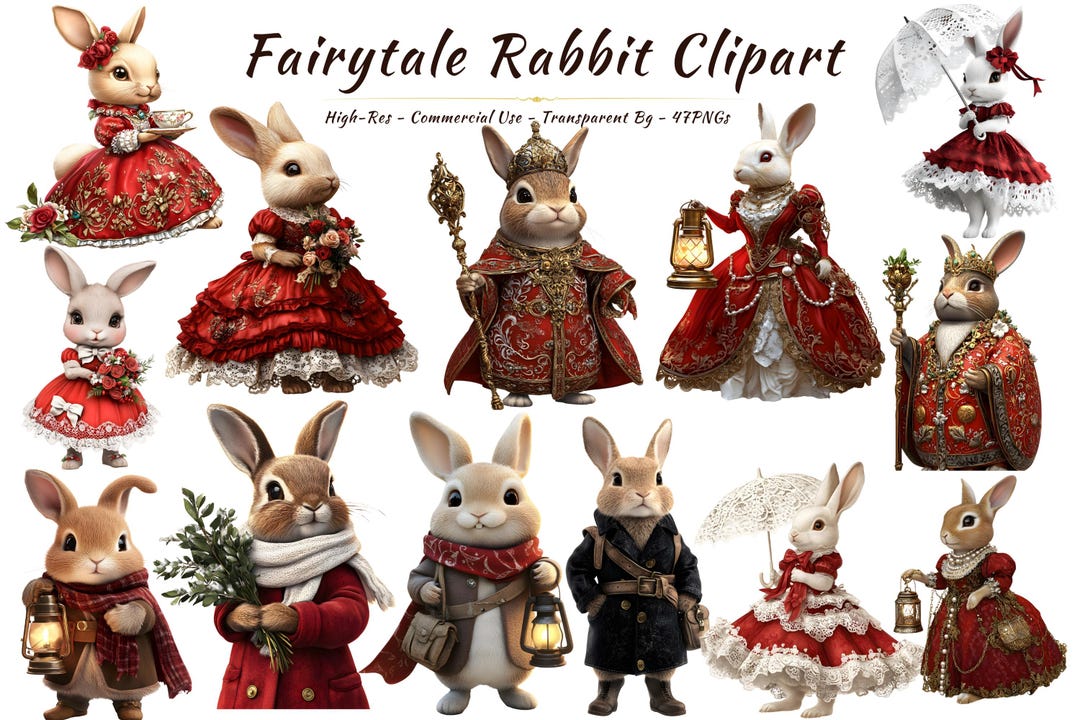 Fairytale Rabbit Clipart Bundle | Royal Victorian Bunnies, Storybook ...