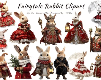 Fairytale Rabbit Clipart Bundle | Royal Victorian Bunnies, Storybook PNGs (47 Files)
