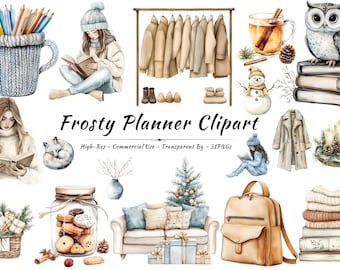 Winter Planner Clipart Bundle, Cozy Hygge Illustration Set (Digital Download)