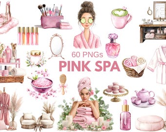 Pink Spa Clipart | Watercolor Beauty & Skincare PNG (Digital Download, Commercial Use)