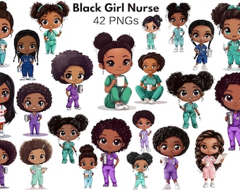 Black Nurse Clipart Bundle |42 African American PNG Graphics Commercial use