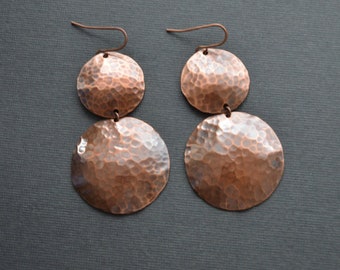 Modern copper earrings,hammered copper earrings, copper jewelry, large earrings