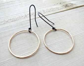 Modern gold hoop earrings / gold jewelry / minimalist style / long dangles for women / birthday gift for her