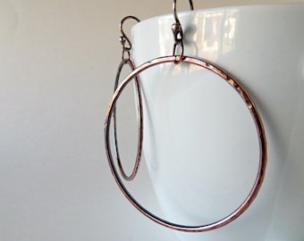 Hammered copper hoops, copper earrings, hoop earrings, copper jewelry, hammered metal