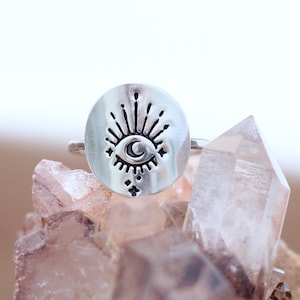 Sterling Silver Evil Eye Ring All Seeing Eye Ring &quot; Illumination&quot; Ring Silver Thumb Ring Protective Talisman Ring