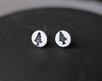 Pine tree silver stud earrings, sterling silver posts, woodland, nature jewelry, gift for her, handmade, hippie jewelry