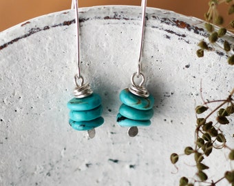 Blue Turquoise Sterling Silver Dangle Earrings, December Birthstone