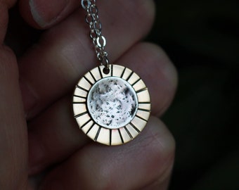 Solar Eclipse necklace 2024, layering necklace, handmade silver sun and moon pendant, eclipse jewelry, solar eclipse gift