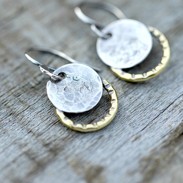 Handmade sterling silver earrings, small sterling dangle earrings, gift for her, moon earrings, solar eclipse jewelry, petite earrings