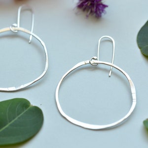 Boho silver hoops,  everyday earrings, dangle earrings, silver earrings, gift for her, organic shaped hoop earrings