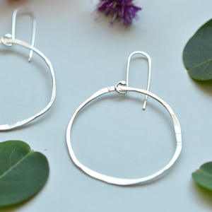 Boho silver hoops,  everyday earrings, dangle earrings, silver earrings, gift for her, organic shaped hoop earrings