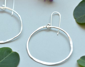 Boho silver hoops,  everyday earrings, dangle earrings, silver earrings, gift for her, organic shaped hoop earrings