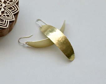 Hammered Brass Statement Earrings, Sterling Silver Wires