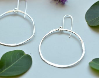 Boho silver hoops,  everyday earrings, dangle earrings, silver earrings, gift for her, organic shaped hoop earrings