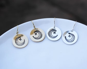 Moon and star earrings, everyday sterling silver earrings, boho jewelry, small dangle, astrology, birthday gift