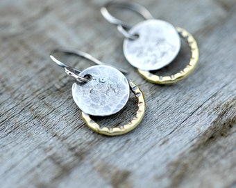 Handmade sterling silver earrings, small sterling dangle earrings, gift for her, moon earrings, solar eclipse jewelry, petite earrings