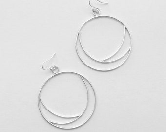 Silver hoop earrings, "Big Wave" earrings, sterling silver hoops, handmade hoops