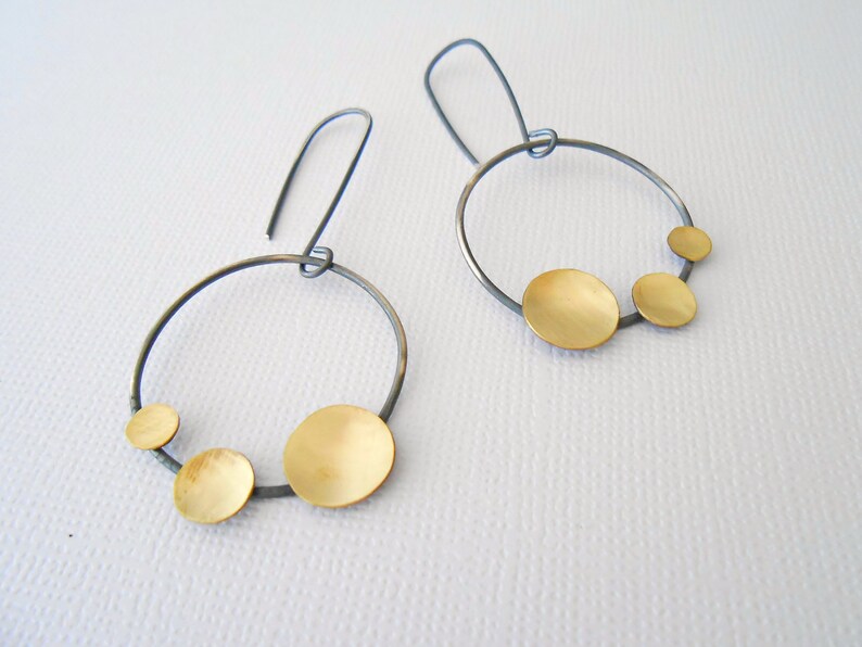 Oxidized silver earrings, unique hoop earrings, circle earrings image 1