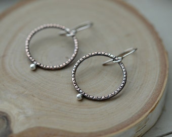 Simple copper earrings, copper hoops, copper and silver earrings, copper jewelry