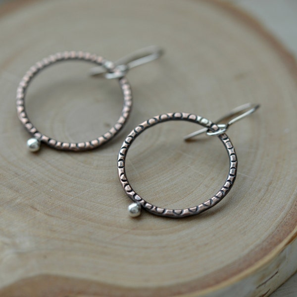 Simple copper earrings, copper hoops, copper and silver earrings, copper jewelry