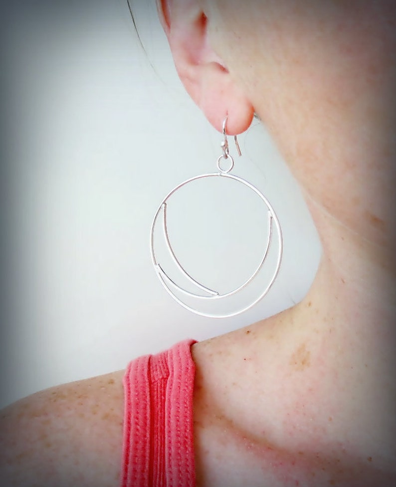 Silver hoop earrings, Big Wave earrings, sterling silver hoops, handmade hoops image 4