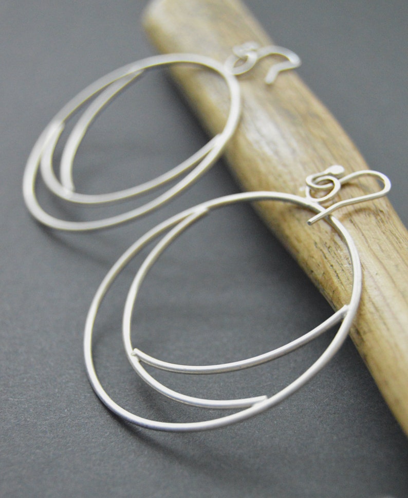 Silver hoop earrings, Big Wave earrings, sterling silver hoops, handmade hoops image 3