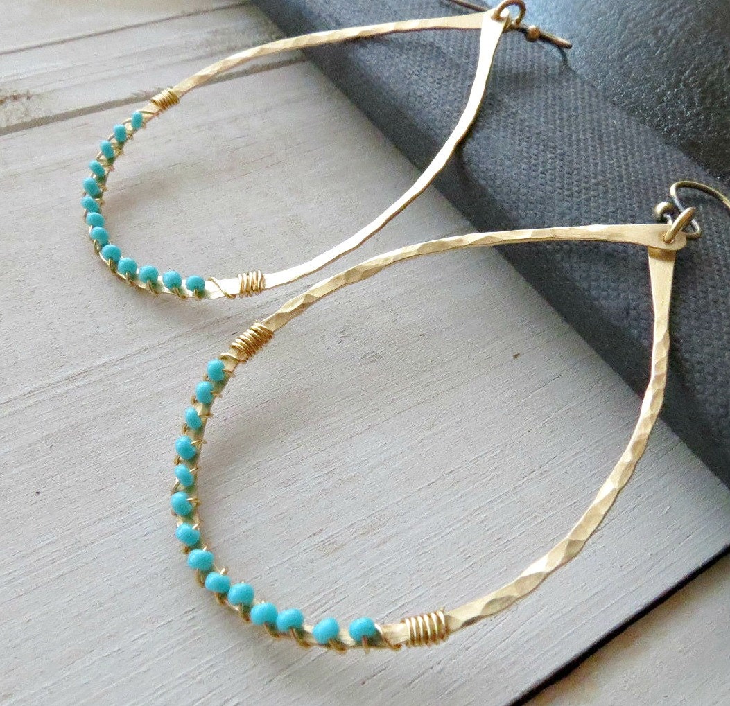 Beaded Teardrop Earrings in Blue