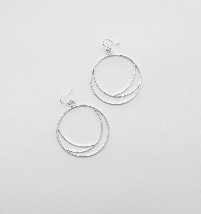 Silver hoop earrings, Big Wave earrings, sterling silver hoops, handmade hoops image 1